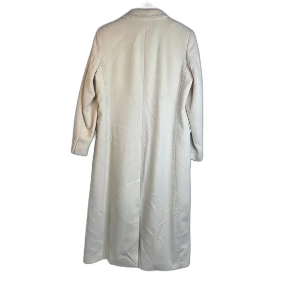 Marvin Richards Ivory 100% Pure Wool Trench Coat Topstitched Classic Maxi Size 6 - Picture 2 of 13
